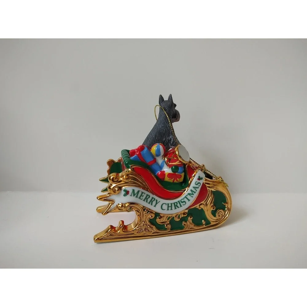 Danbury Mint Christmas ornament Schnauzer dog in‎ sleigh 2006